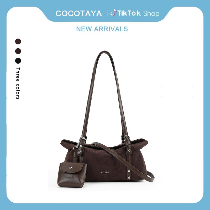 [COCOTAYA]Túi tote da lộn phong cách Hàn Quốc cổ điển dành cho nữ, kiểu dáng mới năm 2026, túi đeo vai công sở, túi xách tay, túi đeo chéo thời trang và đa năng.
