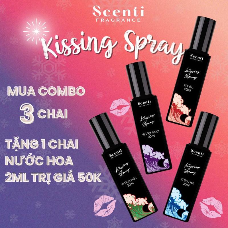 Xịt Thơm Miệng Kissing Spray Scenti Fragrance 20ml Chai Mới Hương Thơm Ngọt Mát, Tự Nhiên - Dạng Xịt Miệng Chai 20ml