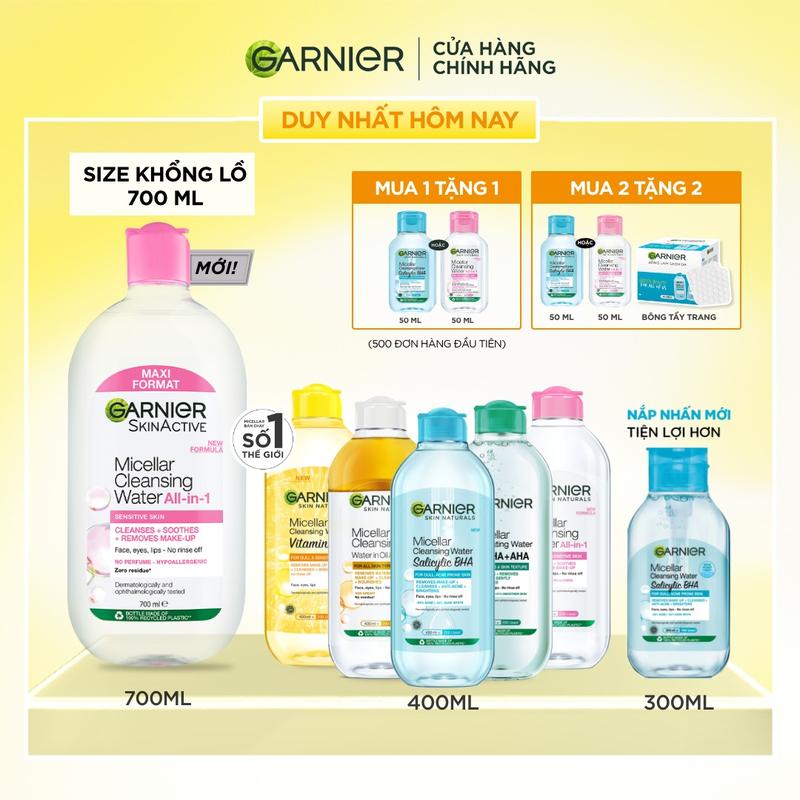 [MUA 1 TẶNG 1 QUÀ] Nước Tẩy Trang làm sạch sâu dịu nhẹ cho mọi loại da - Garnier Micellar Cleansing Water 400ml