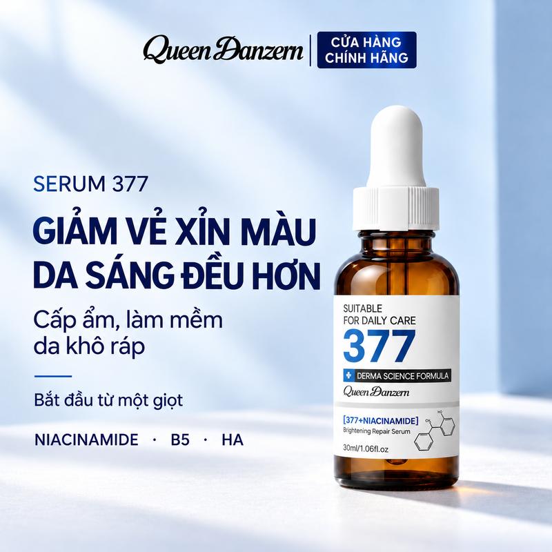 Tinh chất 377 Niacinamide Queen Danzern dưỡng sáng da dịu nhẹ cho da nhạy cảm, hỗ trợ phục hồi và cấp ẩm, 30 ml