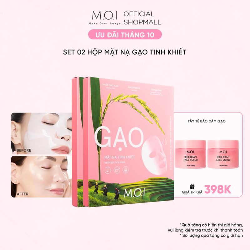 Combo 2 Hộp Mặt Nạ Gạo MOI Tinh Khiết Sáng Da - Hydrogel Rice Mask (6 Miếng - 32g x 6)