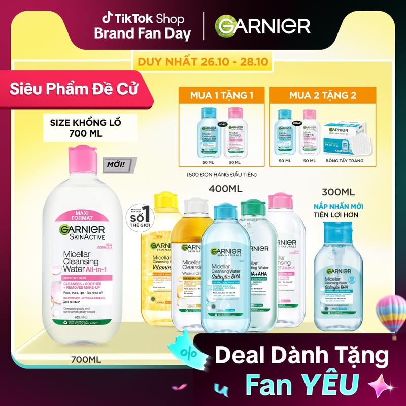 [MUA 1 TẶNG 1 QUÀ] Nước Tẩy Trang làm sạch sâu dịu nhẹ cho mọi loại da - Garnier Micellar Cleansing Water 400ml