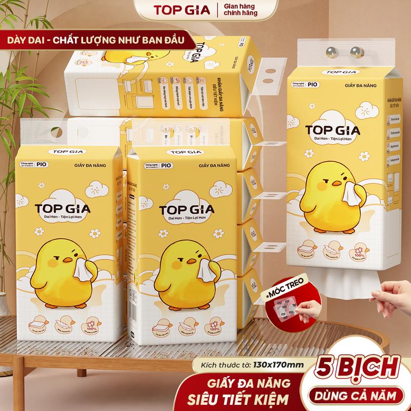 [XẢ KHO] THÙNG 5 BỊCH Khăn Giấy Pio TOPGIA, Tặng Móc Treo Tường, 200 Lần Rút Siêu Dai 130x170mm khăn giấy cao cấp TOP GIA, giấy dai hơn bền chắc hơn mềm mịn hơn, khăn giấy vệ sinh ĐẠT QUY CHUẨN CỦA BỘ CÔNG THƯƠNG VTG03