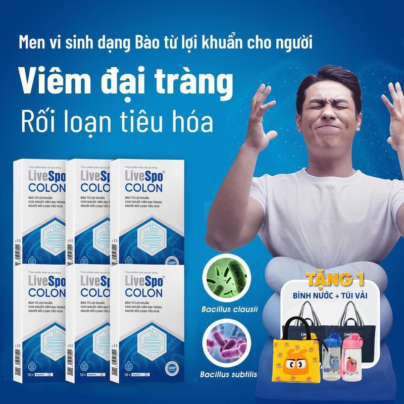Combo 6 hộp LiveSpo COLON Men vi sinh dùng cho Viêm Đại Tràng, Táo bón, Tiêu chảy - 3 tỷ bào tử lợi khuẩn (Hộp 10 ống x 5ml)