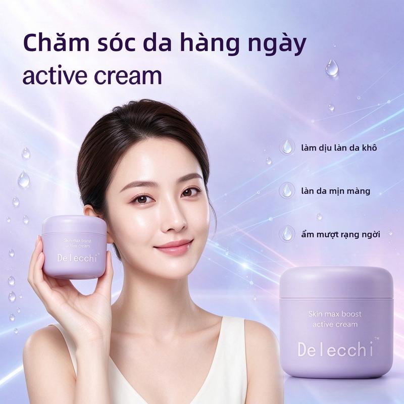 Kem dưỡng Delecchi Skin Max Boost Active Cream 50g công thức dưỡng hoạt tính, da mềm mại sáng tự nhiên dễ sử dụng trong quy trình chăm sóc da hằng ngày