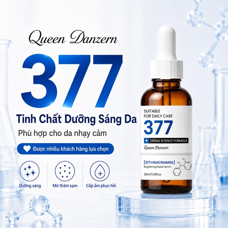 Tinh chất 377 Niacinamide Queen Danzern dưỡng sáng da dịu nhẹ cho da nhạy cảm, hỗ trợ phục hồi và cấp ẩm, 30 ml