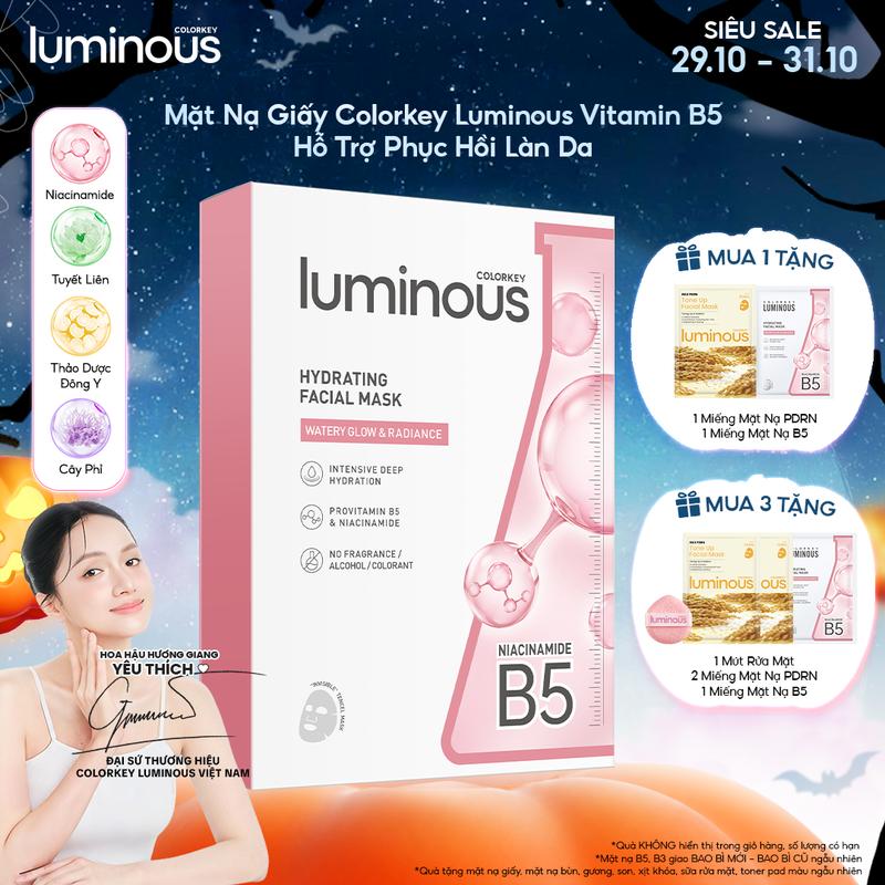 Mặt Nạ Giấy Vitamin B5 Colorkey Luminous Cho Mọi Loại Da Hỗ Trợ Cấp Ẩm Làm Dịu & Phục Hồi Da (10 Miếng/Hộp)