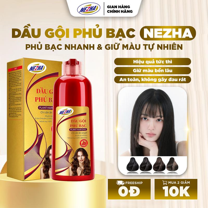 Dầu gội phủ bạc Nezha 400ml chính hãng. Thuốc nhuộm tóc, dầu gội nhuộm tóc ĐEN, NÂU bền màu. Dưỡng Tóc Chăm Sóc Tóc Nam Nữ