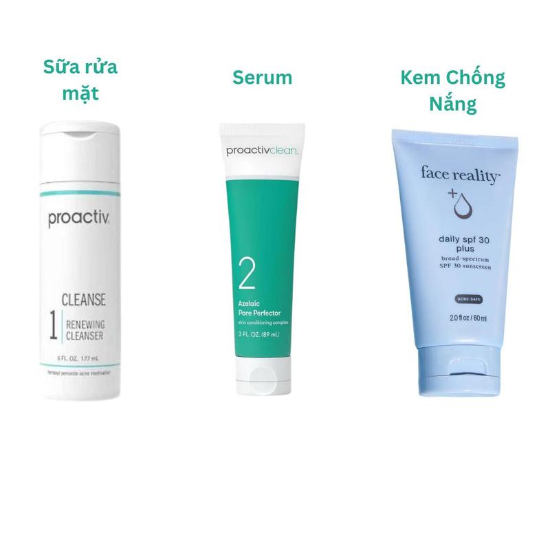 Combo Face Reality Daily SPF 30 Plus 60ml + Proactiv Clean Azelaic Pore Perfector 89ml + Proactiv Renewing Cleanser 177ml