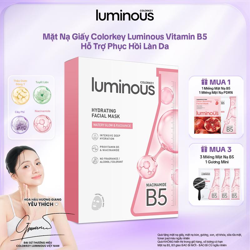Mặt Nạ Giấy Vitamin B5 Colorkey Luminous Cho Mọi Loại Da Hỗ Trợ Cấp Ẩm Làm Dịu & Phục Hồi Da (10 Miếng/Hộp)