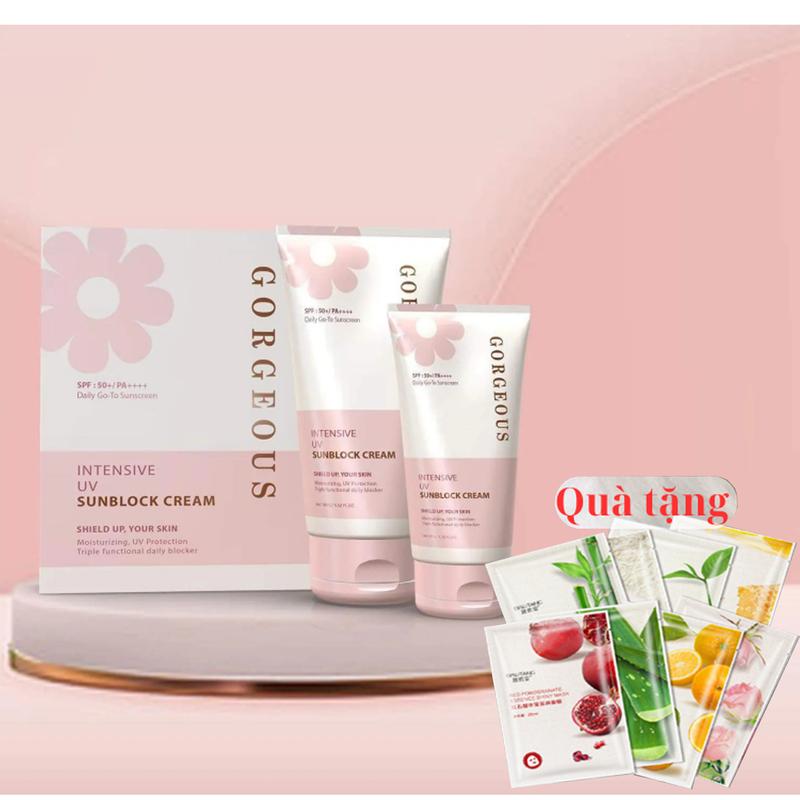 [Tặng 2 mặt nạ] Combo 2 Kem Chống Nắng Nâng Tông Gorgeous Múi Xù 100g + Tuýp nhỏ 50g Chính hãng Phiên Bản Mới Tặng kèm Thêm Mặt nạ trái cây dưỡng da chuyên sâu