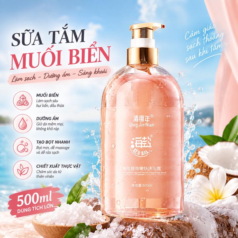 Sữa Tắm Muối Biển - Làm Sạch Sâu, Dưỡng Da Mềm Mượt, Sảng Khoái Tự Nhiên | 500ml Phù Hợp Da Dầu & Da Hỗn Hợp