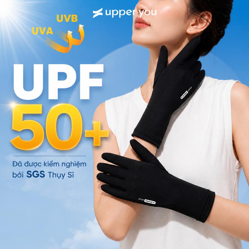 Găng Tay Nữ Dài Chống Nắng UPF50+ chống UV UPPER YOU Có Lỗ Xỏ Ngón Chất Vải Mát Lạnh Co Giãn - GLF04