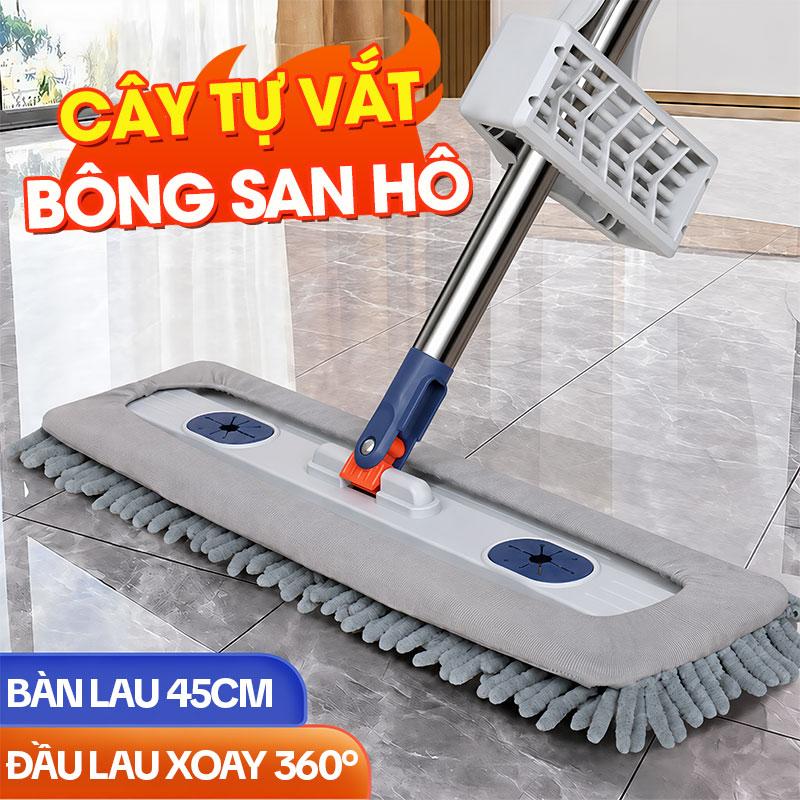 Cây Lau Nhà Tự Vắt KITIMOP CORAL KTMC-01, Chổi Lau Nhà Tự Vắt Thông Minh Xoay 360 Độ, 2 Bông Lau (KHÔNG KÈM XÔ)